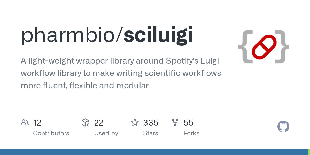 smllmp's tweet card. A light-weight wrapper library around Spotify's Luigi workflow library to make writing scientific workflows more fluent, flexible and modular - pharmbio/sciluigi