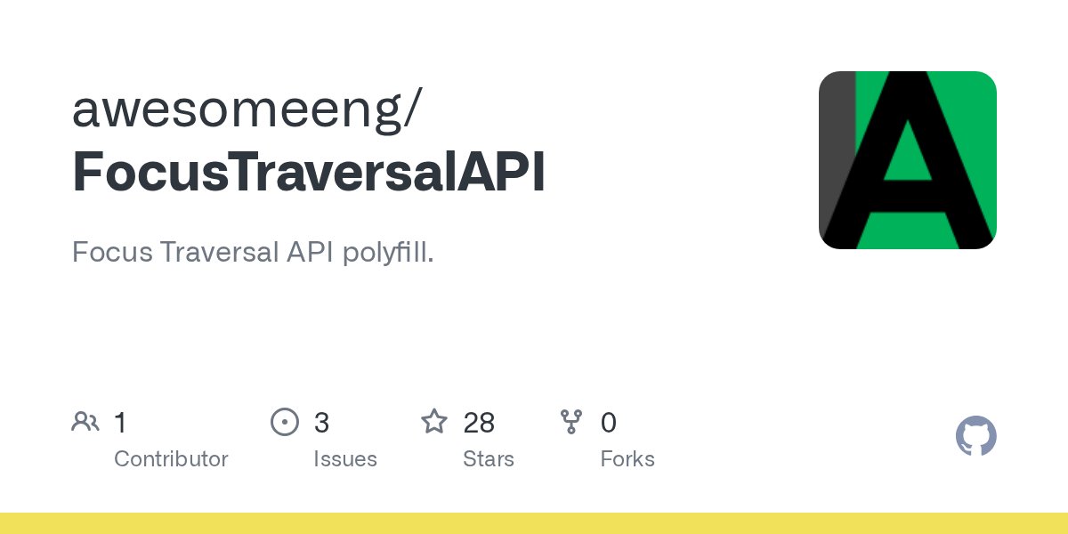 areinet's tweet card. Focus Traversal API polyfill. Contribute to awesomeeng/FocusTraversalAPI development by creating an account on GitHub.
