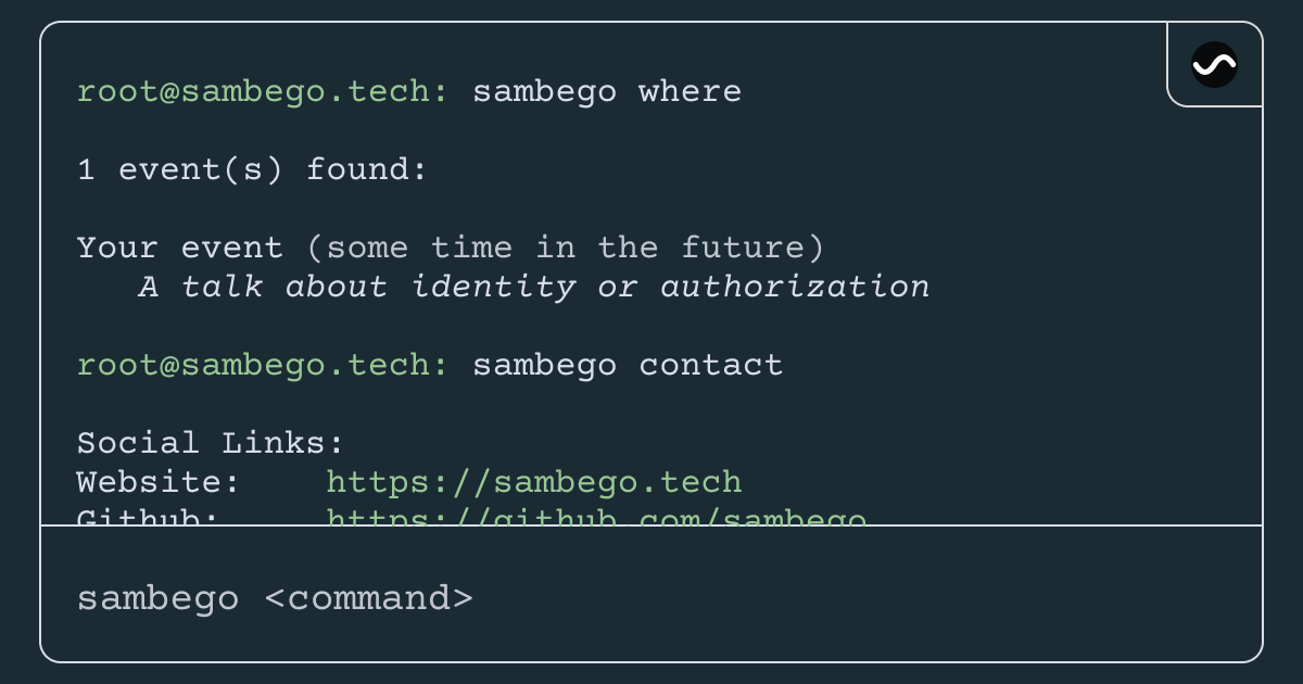 sambego's tweet card. Sam is a Principal Developer Advocate at Auth0 with a love for Identity.
