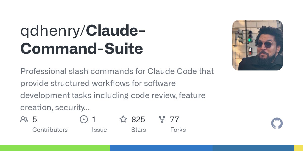 ourly_nobuo's tweet card. Professional slash commands for Claude Code that provide structured workflows for software development tasks including code review, feature creation, security auditing, and architectural analys...