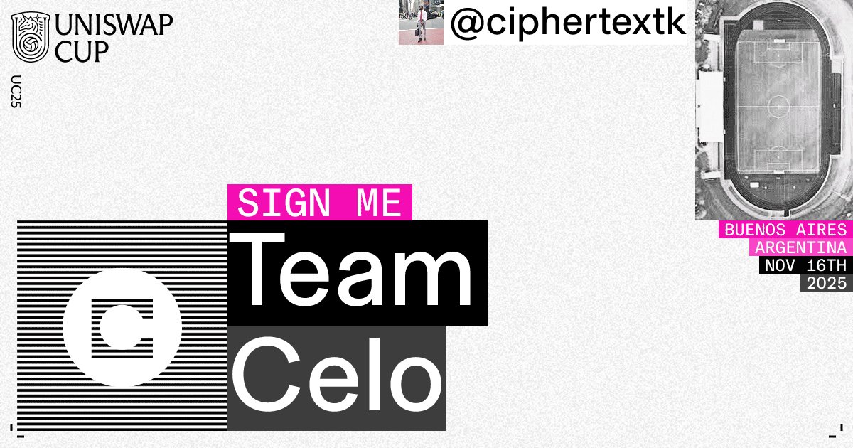 ciphertextk's tweet card. Uniswap Cup 2025: A single-day soccer tournament, featuring your favorite teams in crypto.