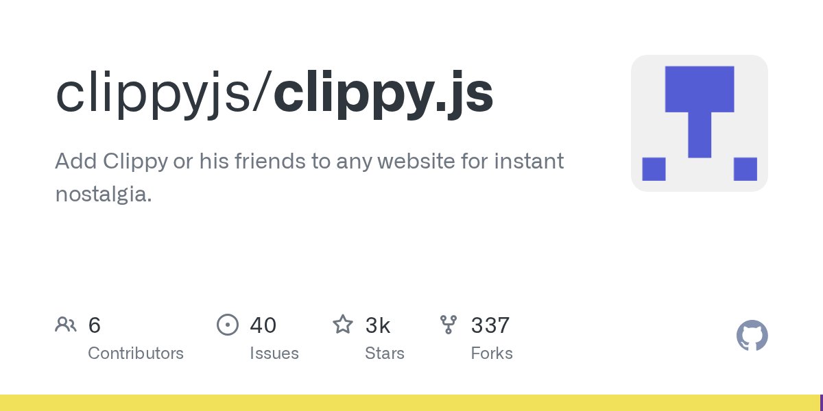 joelmrcr's tweet card. Add Clippy or his friends to any website for instant nostalgia. - clippyjs/clippy.js