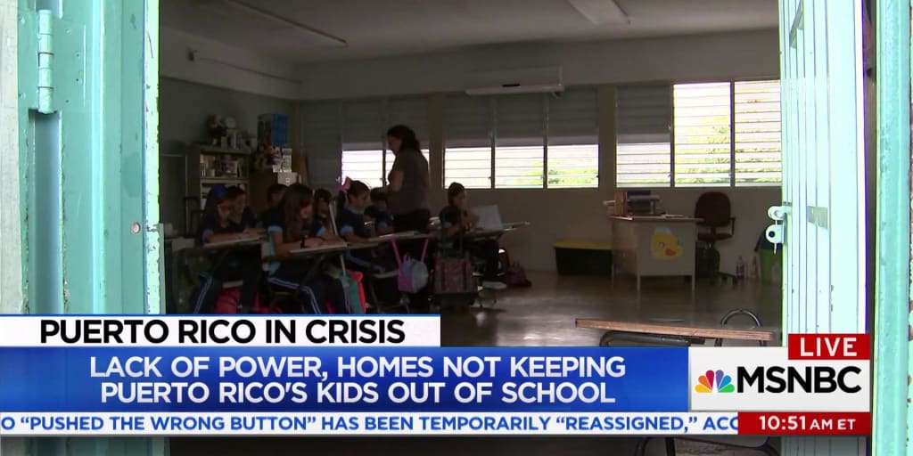 JuliaBKeleher's tweet card. Nearly 100 days after Hurricane Maria there is at least one school in every city on the island that has no power according to the Department of Education.