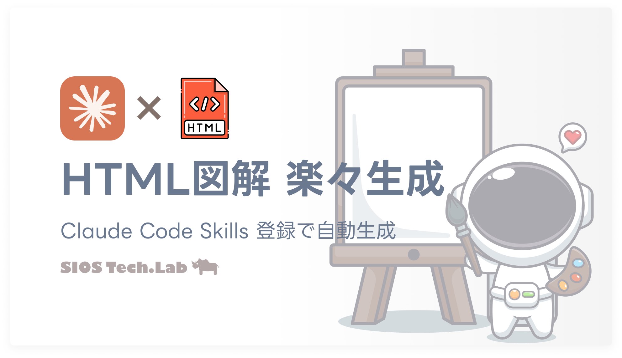 SIOSTechLab's tweet card. SVGで頻繁に発生していた文字はみ出し・要素重なりの課題を解決。Tailwind CSS + Material Iconsで技術ブログ用図解を自動生成し、実例3つは全て修正不要で完成。Claude Code Skillを使った効率的な図解作成の実践ガイド。座標計算から解放され、大幅な時短を実現する方法を解説します。
