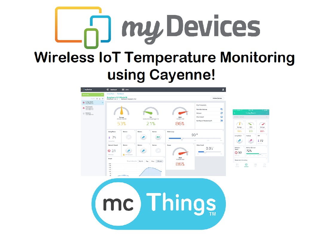 CayenneIoT's tweet card. This project uses the mcModule120 to send temperature into myDevices' Cayenne application using MQTT!