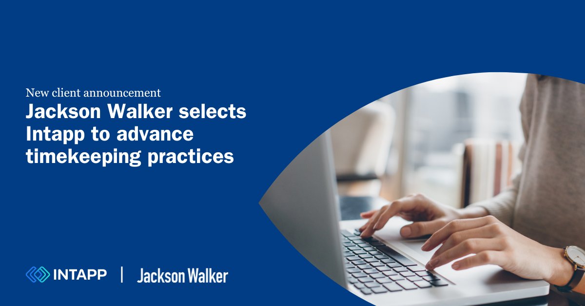 intapp's tweet card. Am Law 200 firm Jackson Walker selected Intapp Time to advance timekeeping practices. Intapp Time will automate time tracking for the firm’s lawyers, helping them capture work more accurately and...