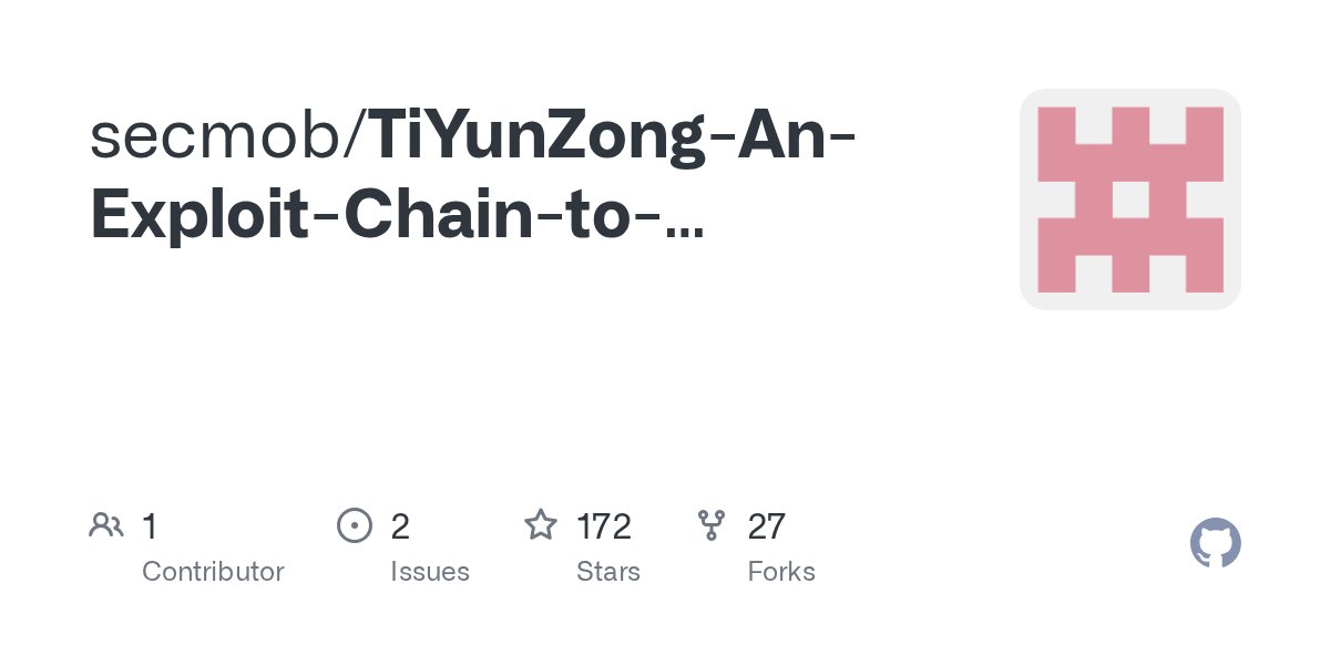 oldfresher's tweet card. Contribute to secmob/TiYunZong-An-Exploit-Chain-to-Remotely-Root-Modern-Android-Devices development by creating an account on GitHub.