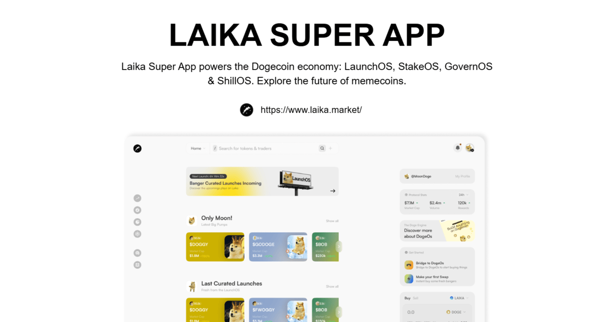 Tiflixxx's tweet card. Laika Super App powers the Dogecoin economy: LaunchOS, StakeOS, GovernOS & ShillOS. Explore the future of memecoins.