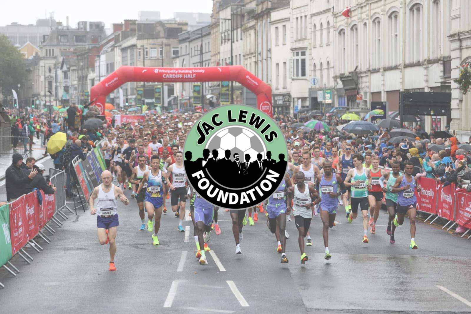 JacLewisFdn's tweet card. Local runners take on the Cardiff Half Marathon to raise funds and awareness for the Jac Lewis Foundation’s mental health support.