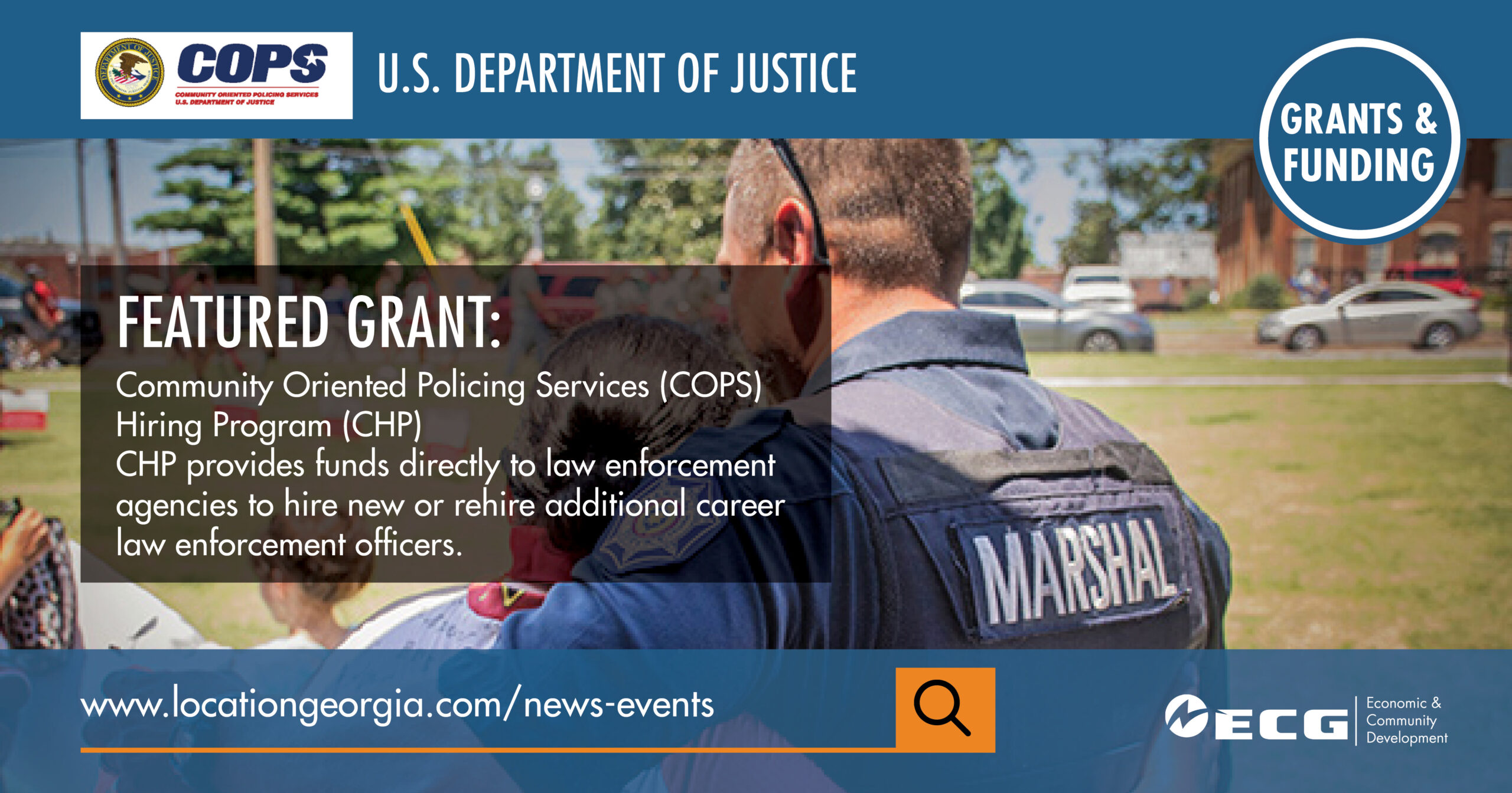 ECGLocationGA's tweet card. Check out this month's featured grant from COPS by the U.S. Department of Justice.