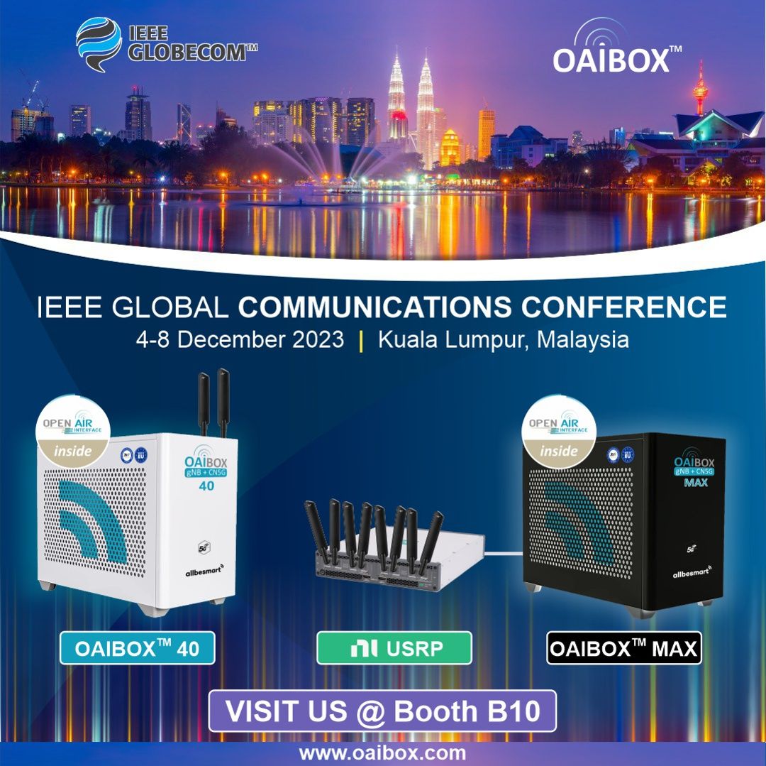 TiagoAl91062564's tweet card. OAIBOX will be on display at #Globecom booth B.10, Kuala Lumpur! Visit us to learn more about how you can use the OAIBOX platform to leverage a full stack 5G open source network for research and...
