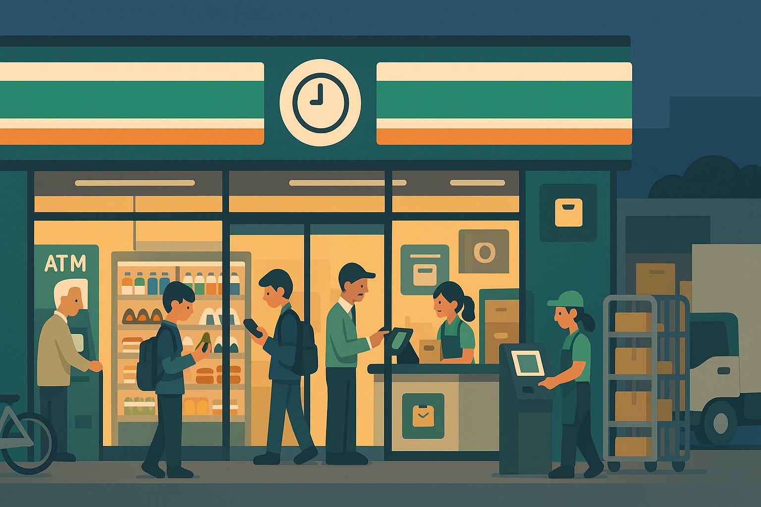 BlogRasu114's tweet card. このブログ記事は、コンビニエンスストア（CVS）の運営特性を販売士2級試験対策として分かりやすくまとめています。標準化とフランチャイズの仕組み、多店舗・立地の多様化、POS・物流システムの進化、PB商品やサービス強化、生鮮食品導入など、現代コンビニの成長戦略と業界最新動向を実践的に学べる内容です。