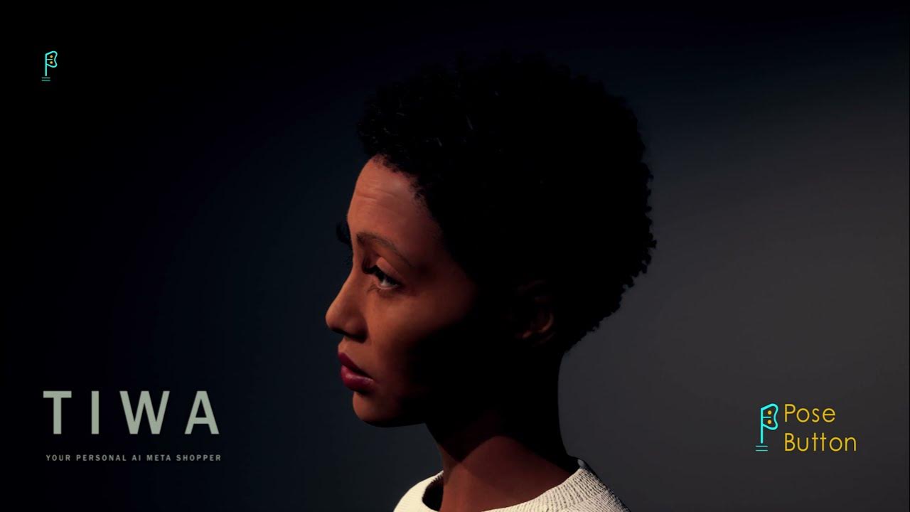 posebutton's tweet card. Tiwa Asoke Pose Button's AI Metahuman Personal Shopper 360 View
