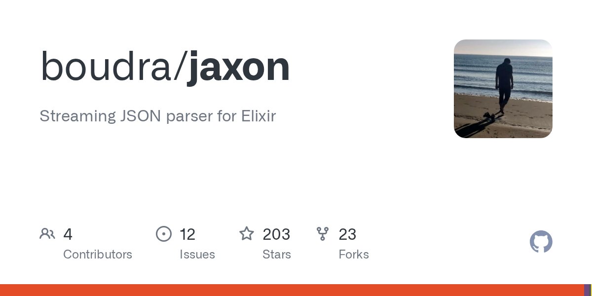 moboudra's tweet card. Streaming JSON parser for Elixir. Contribute to boudra/jaxon development by creating an account on GitHub.