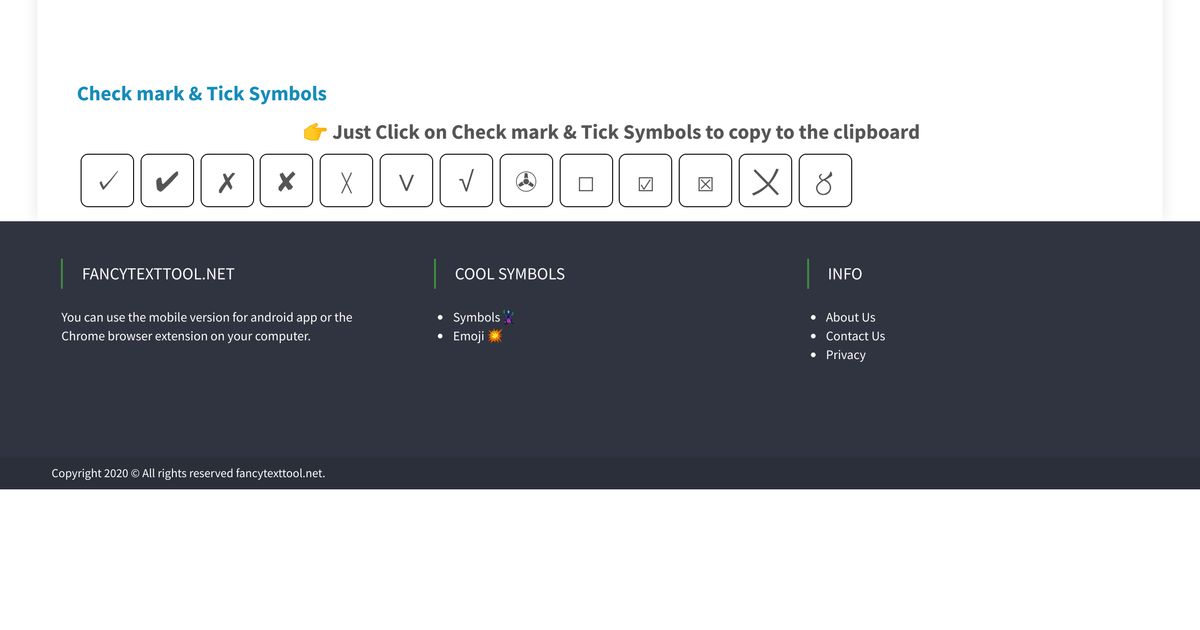 FancyText_net's tweet card. ✓ ✔ ☑ ∨ Copy-paste Check mark & Tick Symbols on your keyboard. Put them on Facebook, Insta, Twitter, Word or anywhere you like