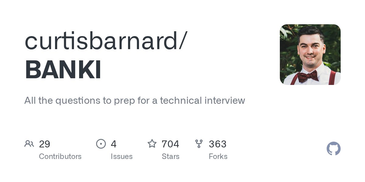 oregoncurtis's tweet card. All the questions to prep for a technical interview - curtisbarnard/BANKI