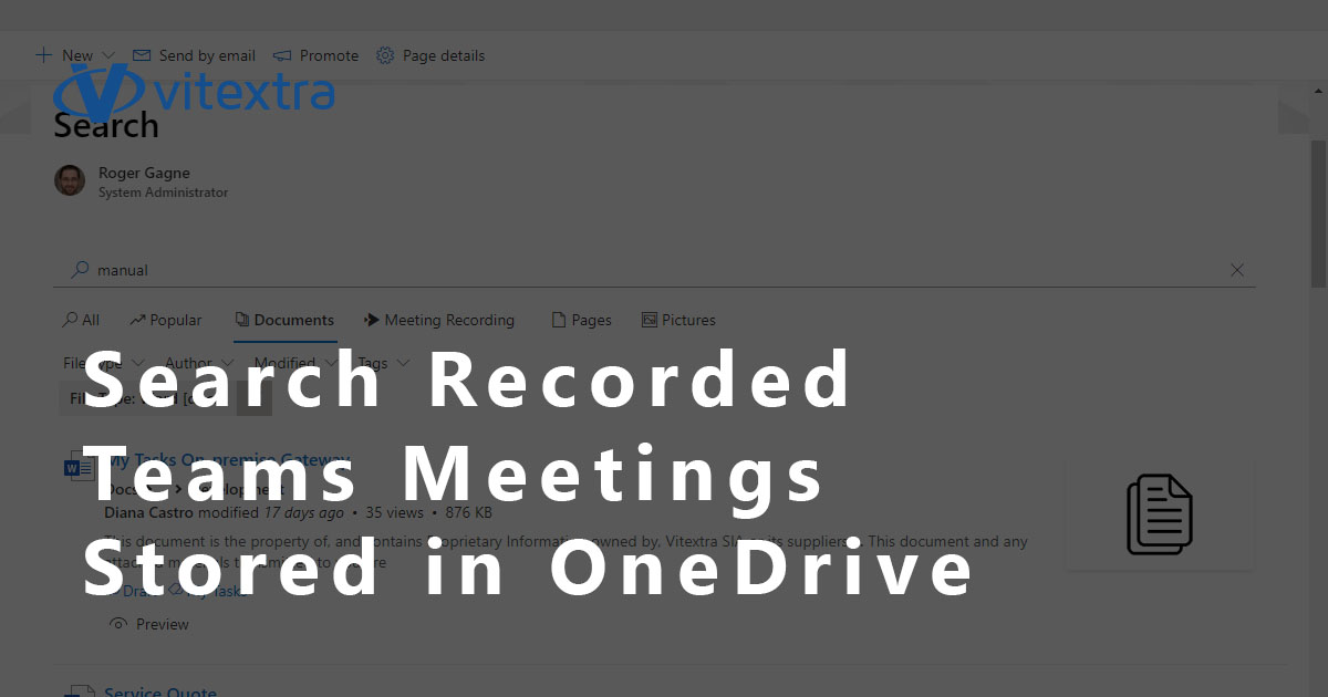 vitextrasoft's tweet card. Learn how to use Vitextra Smart Search web part to search recorded Teams meetings stored in OneDrive