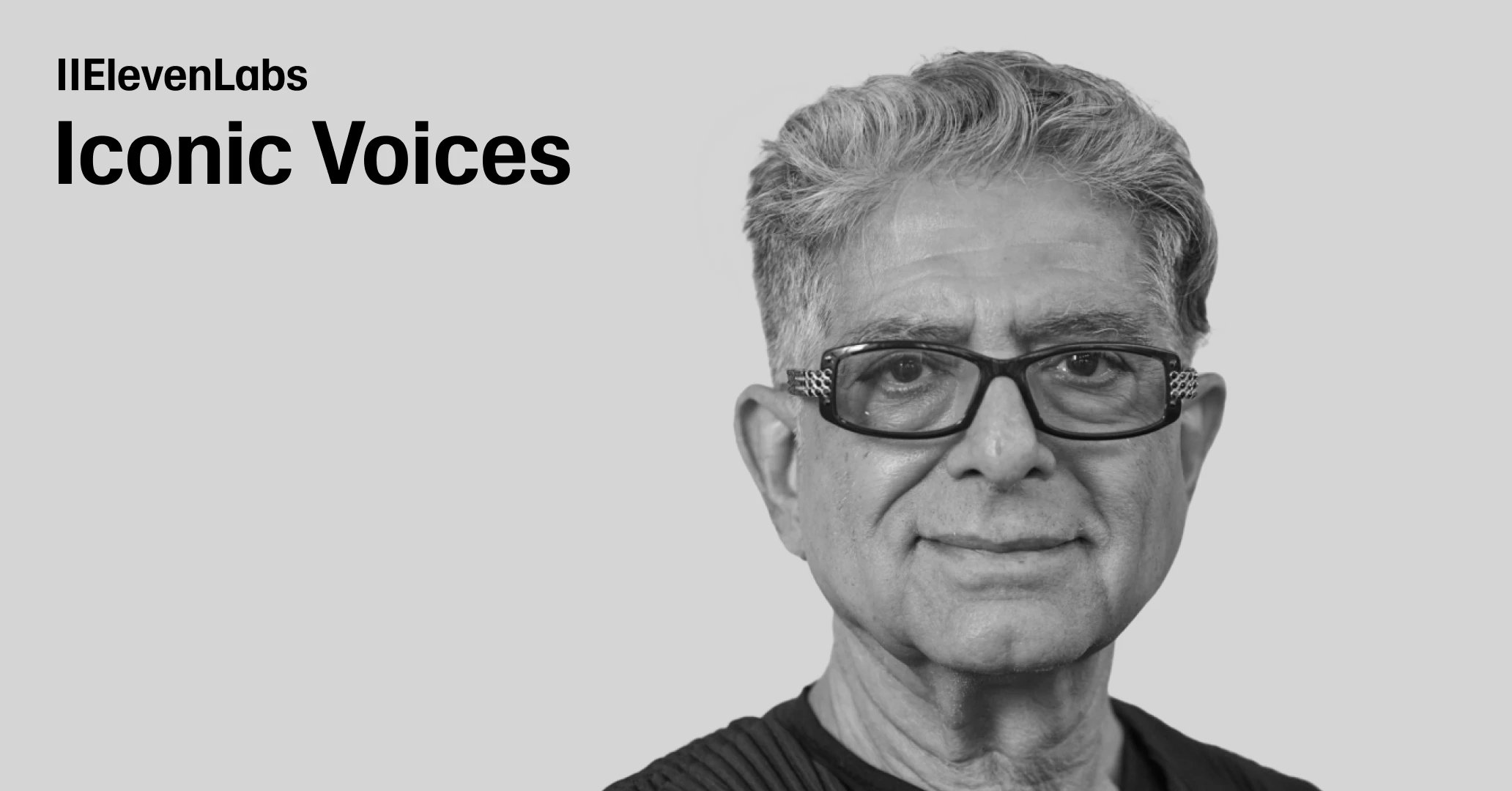 elevenlabsio's tweet card. World-renowned author Deepak Chopra’s voice is now available to all users on the ElevenLabs Reader app