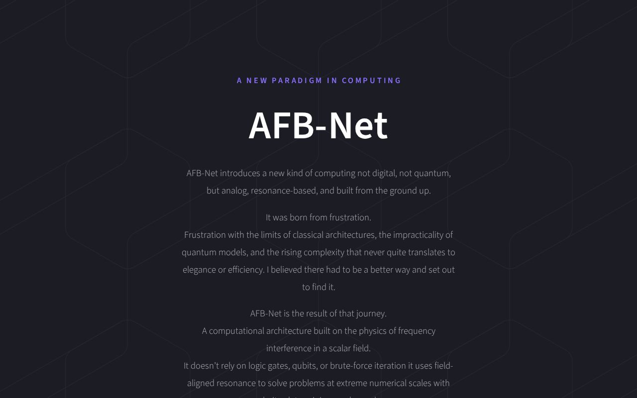 VellingaJoel's tweet card. AFB-Net is a novel analog computing architecture based on frequency-coded resonance and field logic. Post-quantum, deterministic, and built from the ground up it challenges classical and quantum...