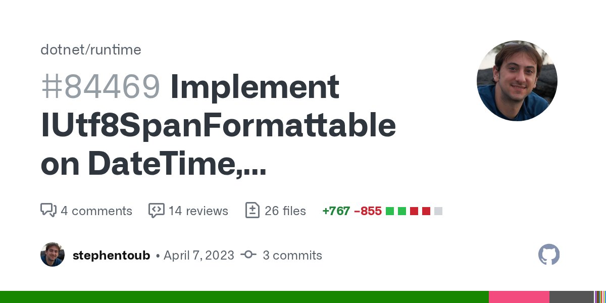 ufcpp's tweet card. Contributes to #81500 (Note that we have a fair amount of code duplication between various formatters (like the DateTimeFormat helper updated in this PR), FormattingHelpers used by Utf8Formatter, a...