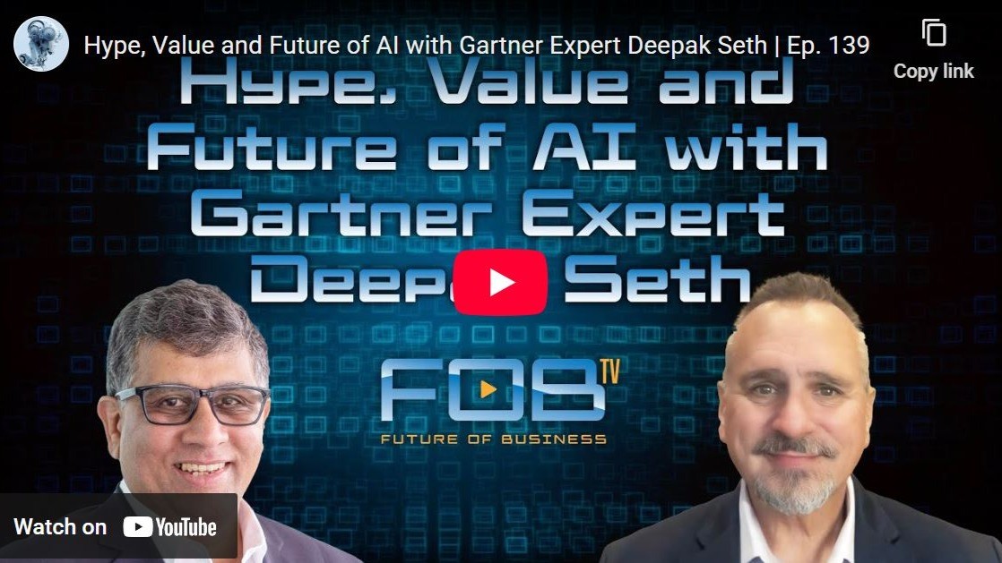 SetDeep's tweet card. Reflections from my conversation with TCS futurist Kevin Benedict on FOBtv (Ep. 139) In a recent episode of FOBtv, “Hype, Value and the Future of AI”, TCS futurist Kevin Benedict and I explored how...
