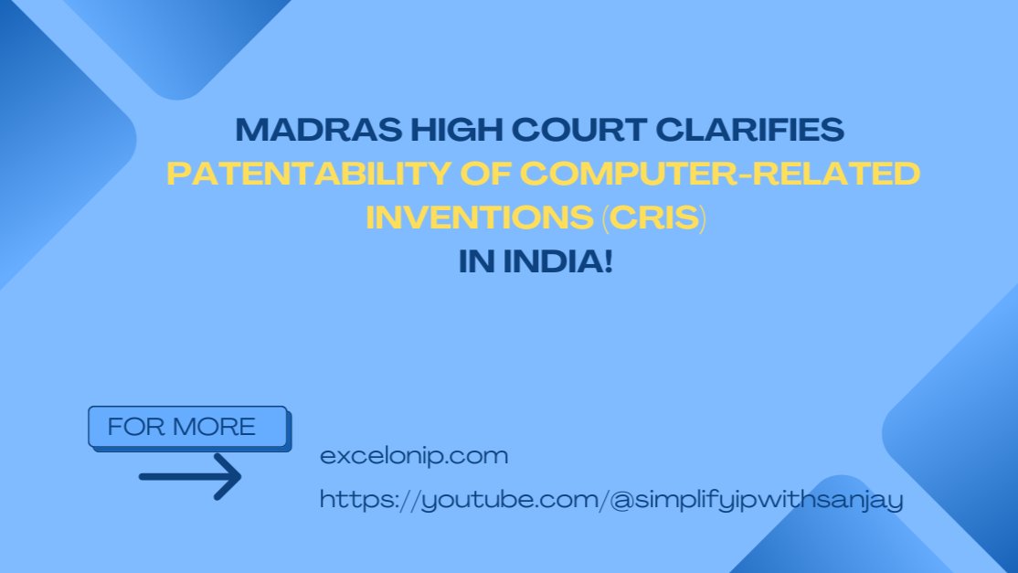 sanjaykumar_ipr's tweet card. In a significant development for the Indian tech and Intellectual Property (IP) landscape, the Madras High Court has delivered a landmark verdict that provides crucial clarity on the patentability of...