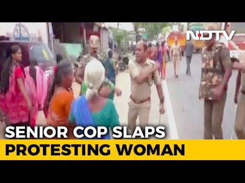 sunshine43223's tweet card. Cop Caught On Camera Slapping Woman Protester In Tamil Nadu's Tirupur