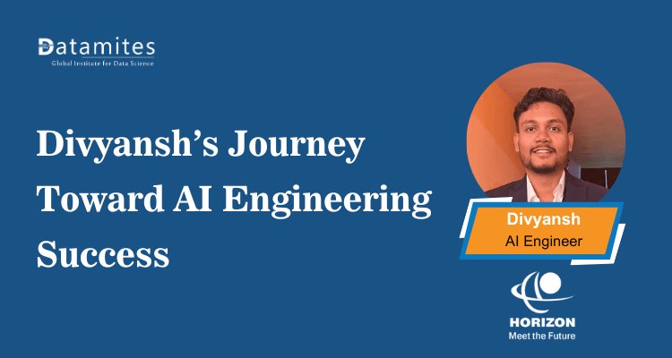 DataMites's tweet card. Discover how Divyansh transitioned from a Mechanical Engineer to a successful AI Engineer. His inspiring journey highlights challenges, learning strategies, and tips for aspiring professionals in the...