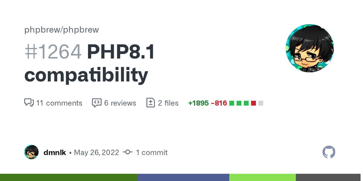 dmnlk's tweet card. close #1245 This will probably not be merged as it contains breaking changes. phpbrew will not work correctly in environments where only PHP8.1 is installed. This is because phpbrew has not been ab...