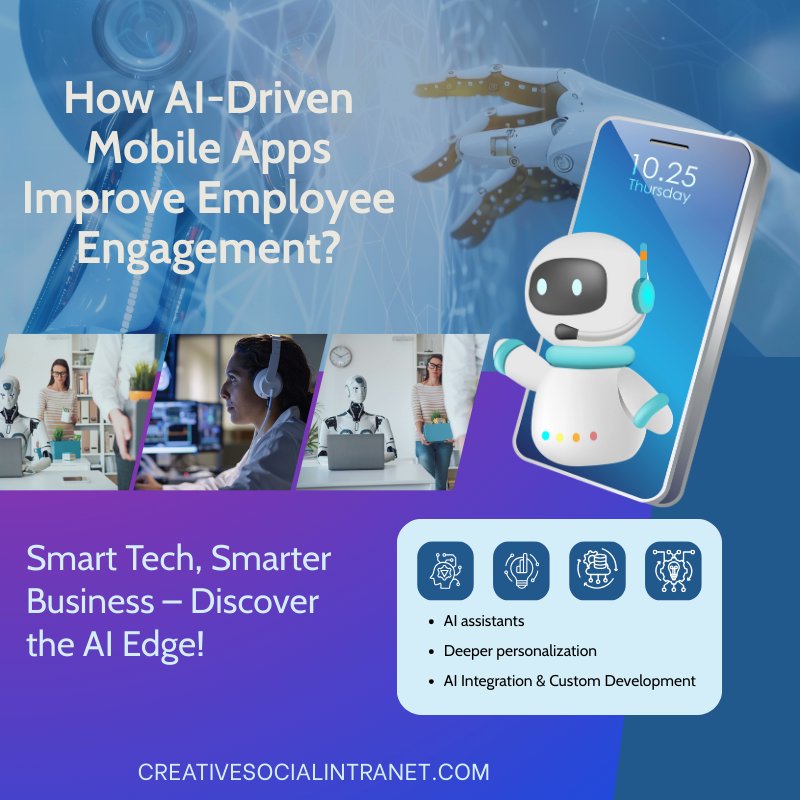 creativewebmall's tweet card. Creative Social Intranet explains how AI-powered intranet software and mobile apps improve employee engagement through personalization, automation, and smarter collaboration.