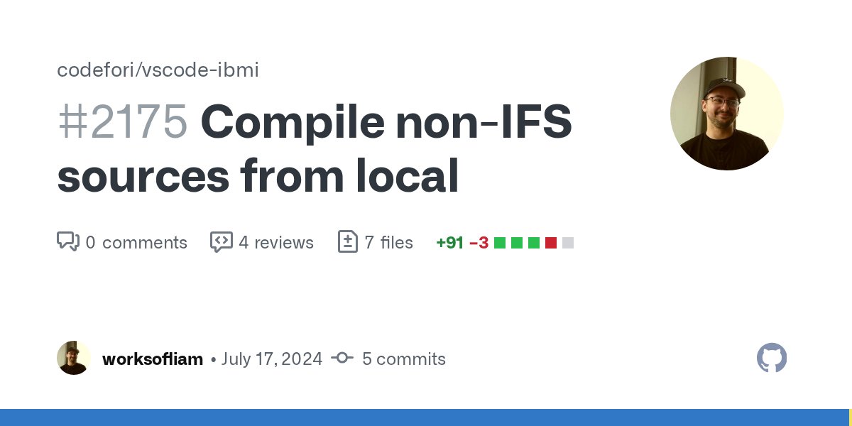 notesofbarry's tweet card. Changes Enables local actions to compile sources from source members. This enables the ability to use CRTDSPF, CRTPF, CRTLF, etc, on local workspace sources. How to test this PR Examples: Create a...