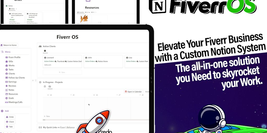 PredoNotion's tweet card. Elevate your Fiverr business! Developed by an expert Level 2 seller with 300+ 5-star reviews, this Notion-based system empowers you to manage clients, gigs, finances, and more. Additionally, you'll...