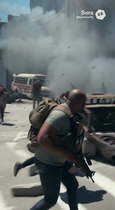 techtimefly's tweet card. Sora 2 Cameo Showcase | War torn city - Make it to the hospital