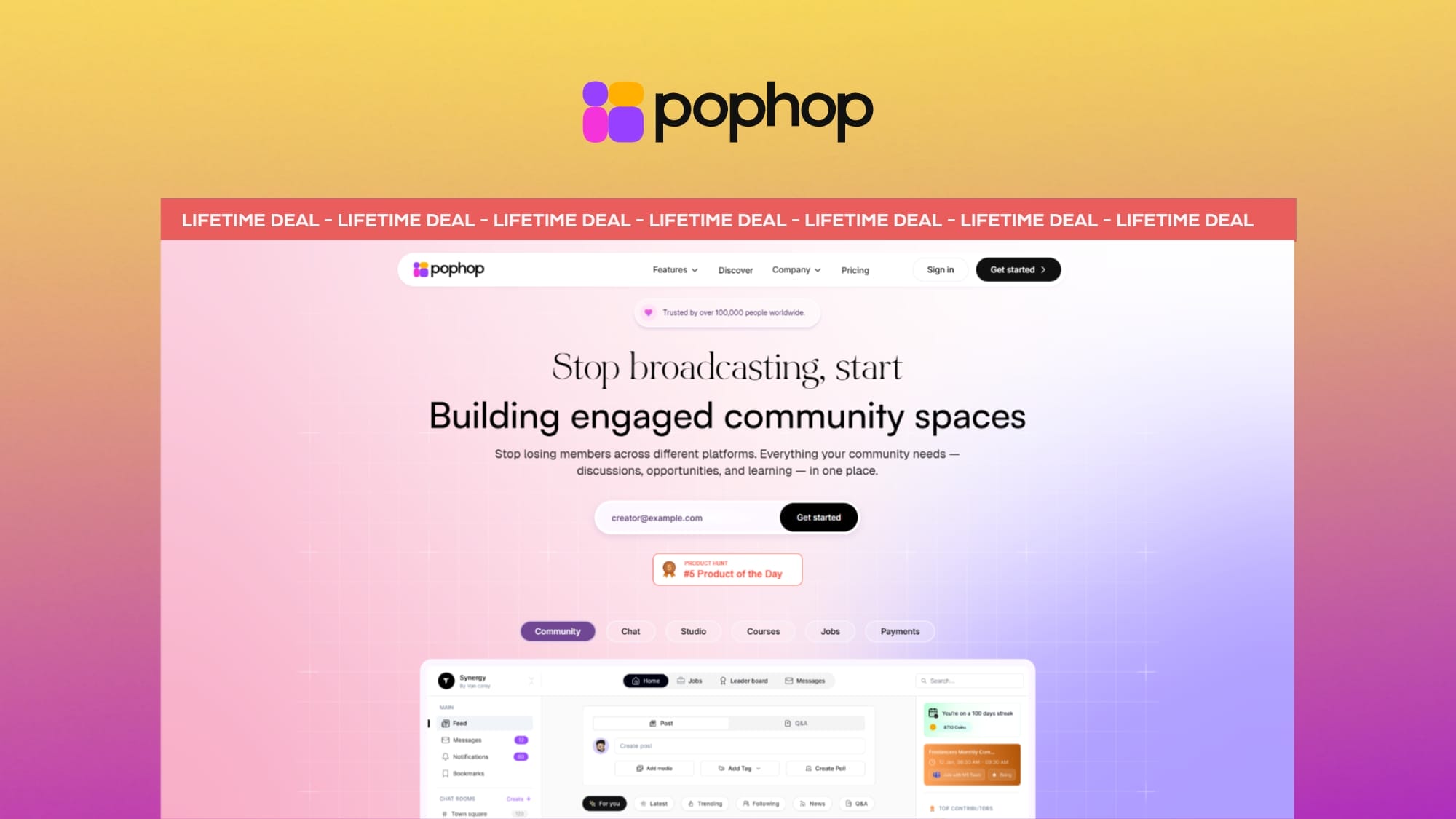 GetLTDs's tweet card. PopHop is a fast, all‑in‑one platform for launching free or paywalled communities with chat, feeds, courses, jobs, payments, and analytics.