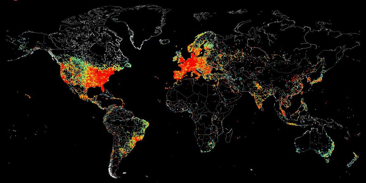 airpatrolcorp's tweet card. A striking map created by John Matherly at search engine Shodan shows significant disparities in internet access across the world.