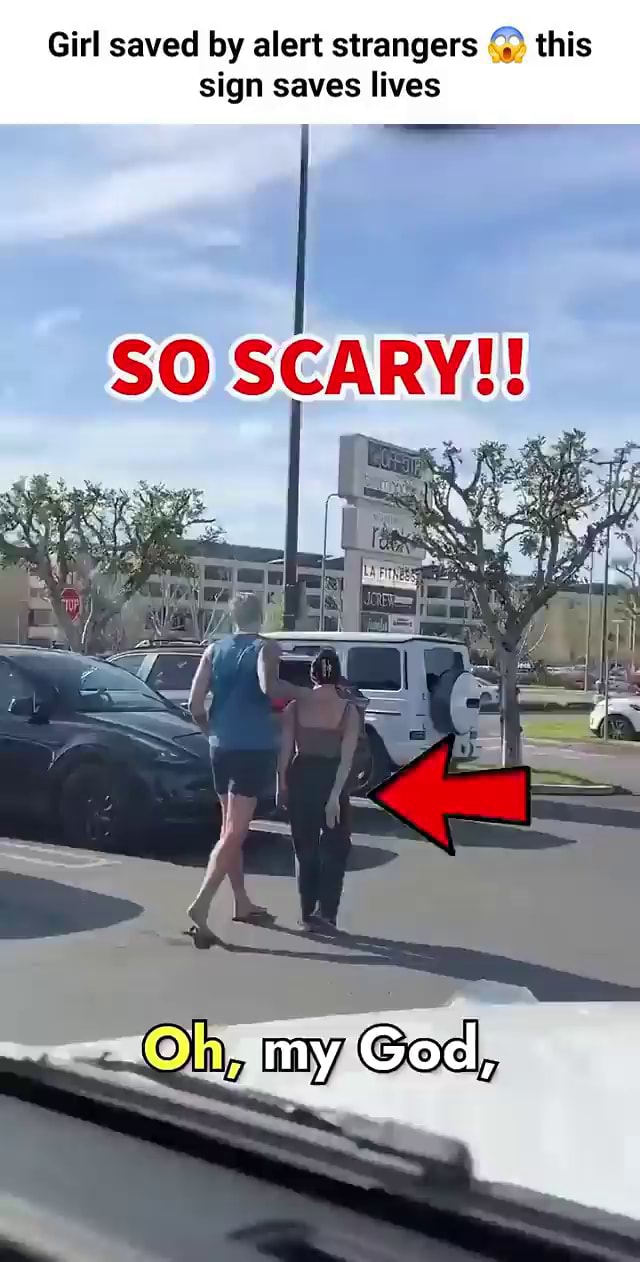 Ibennieb's tweet card. Girl saved by alert strangers this sign saves lives SO SCARY!! -...