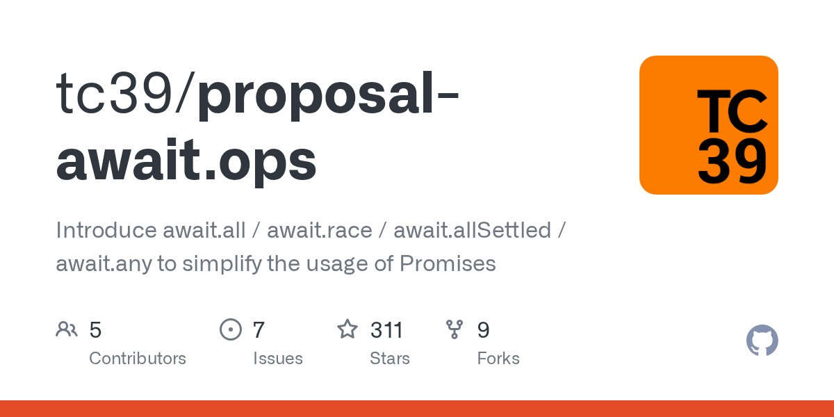 ljharb's tweet card. Introduce await.all / await.race / await.allSettled / await.any to simplify the usage of Promises - tc39/proposal-await.ops