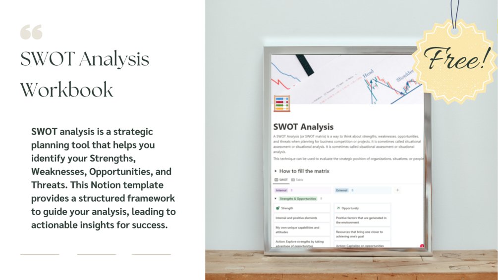 BelenGdP's tweet card. SWOT analysis is a strategic planning tool that helps you identify your Strengths, Weaknesses, Opportunities, and Threats. This Notion template provides a structured and organized framework to guid...