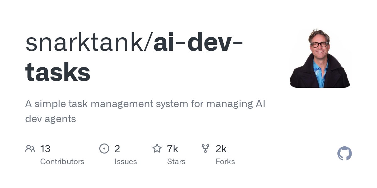 manidf's tweet card. A simple task management system for managing AI dev agents - snarktank/ai-dev-tasks