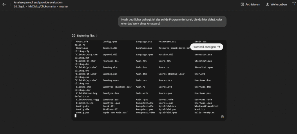 MrClicko's tweet card. Ist es an der Zeit für ein neues, tolles Pro­gram­mier­pro­jekt? Um das he­raus­zu­fin­den, bitte ich Codex, den Soft­wa­re-Ent­wick­lungs-Agent von OpenAI um ein Urteil. Er findet,