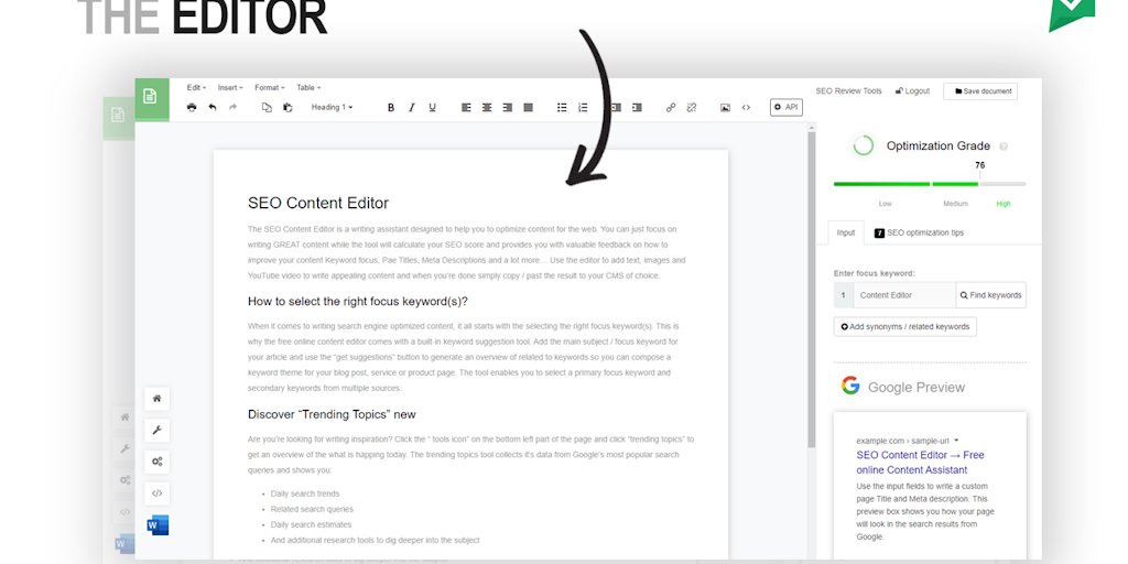 SEOReviewTools's tweet card. The SEO Content Editor is designed to help you focus on writing great content while providing you with actionable feedback to improve your content for Google search. Ensuring that your content...