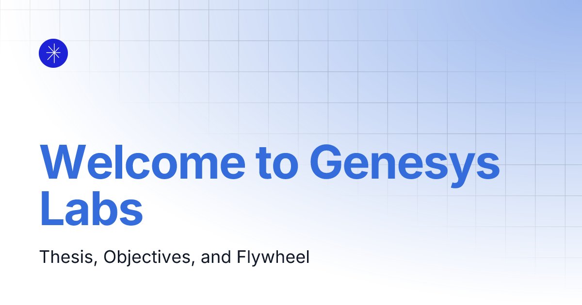 genesyslabs_'s tweet card. Thesis, Objectives, and Flywheel