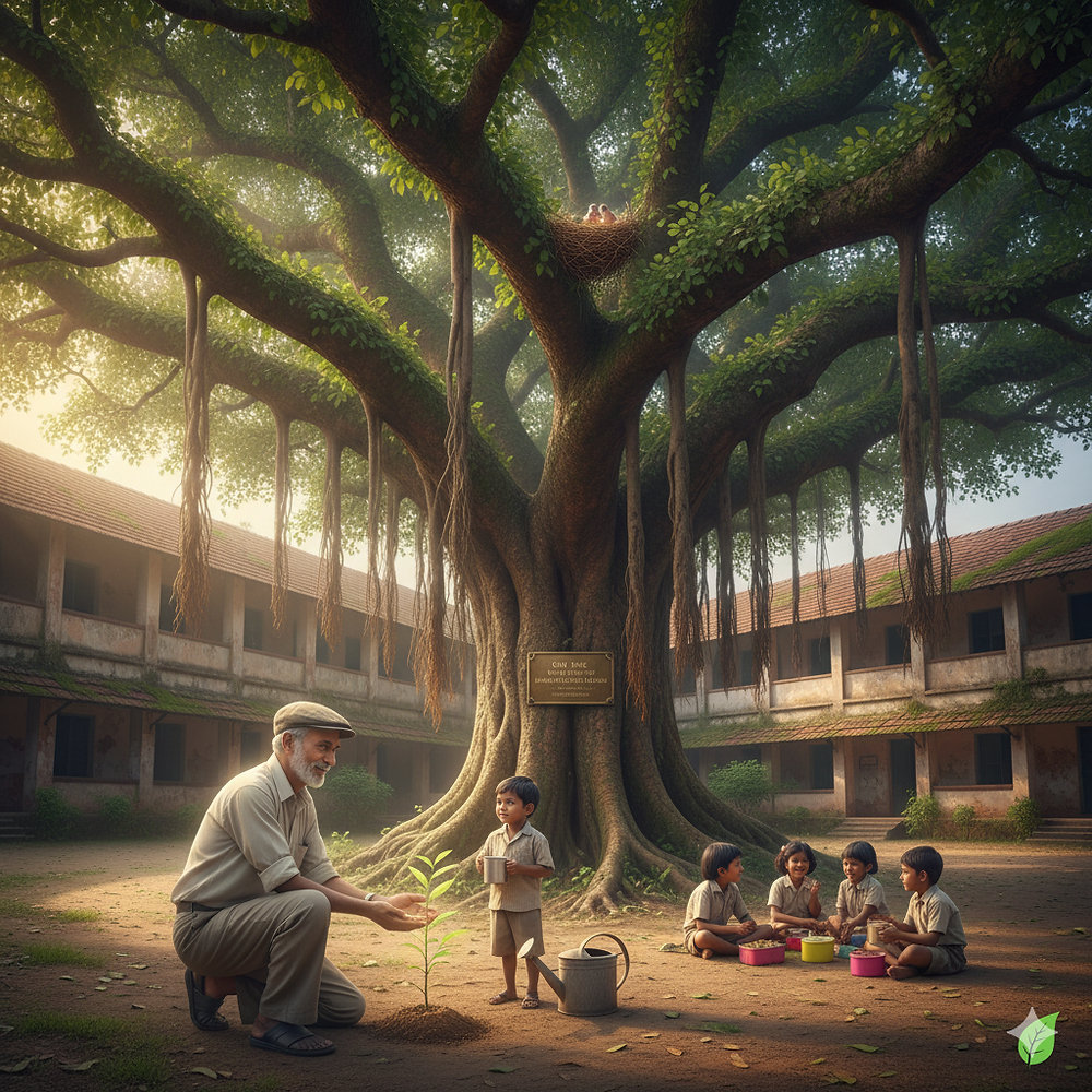 thoughtsbygeet's tweet card. In the courtyard of my father’s old school stands a tree.Not just any tree—but our tree.I still remember the day we planted it. I must’ve been around six or seven, clutching a small steel mug filled...