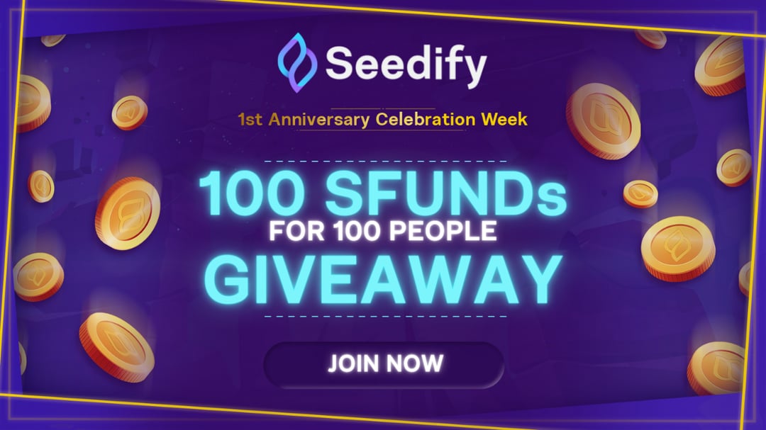 SeedifyFund's tweet card. Welcome to the Seedify Anniversary | 10,000 $SFUND Giveaway ​​​ We're happy to celebrate the first year of $SFUND and all the fantastic things we have accomplished until now! Let's mark this special...