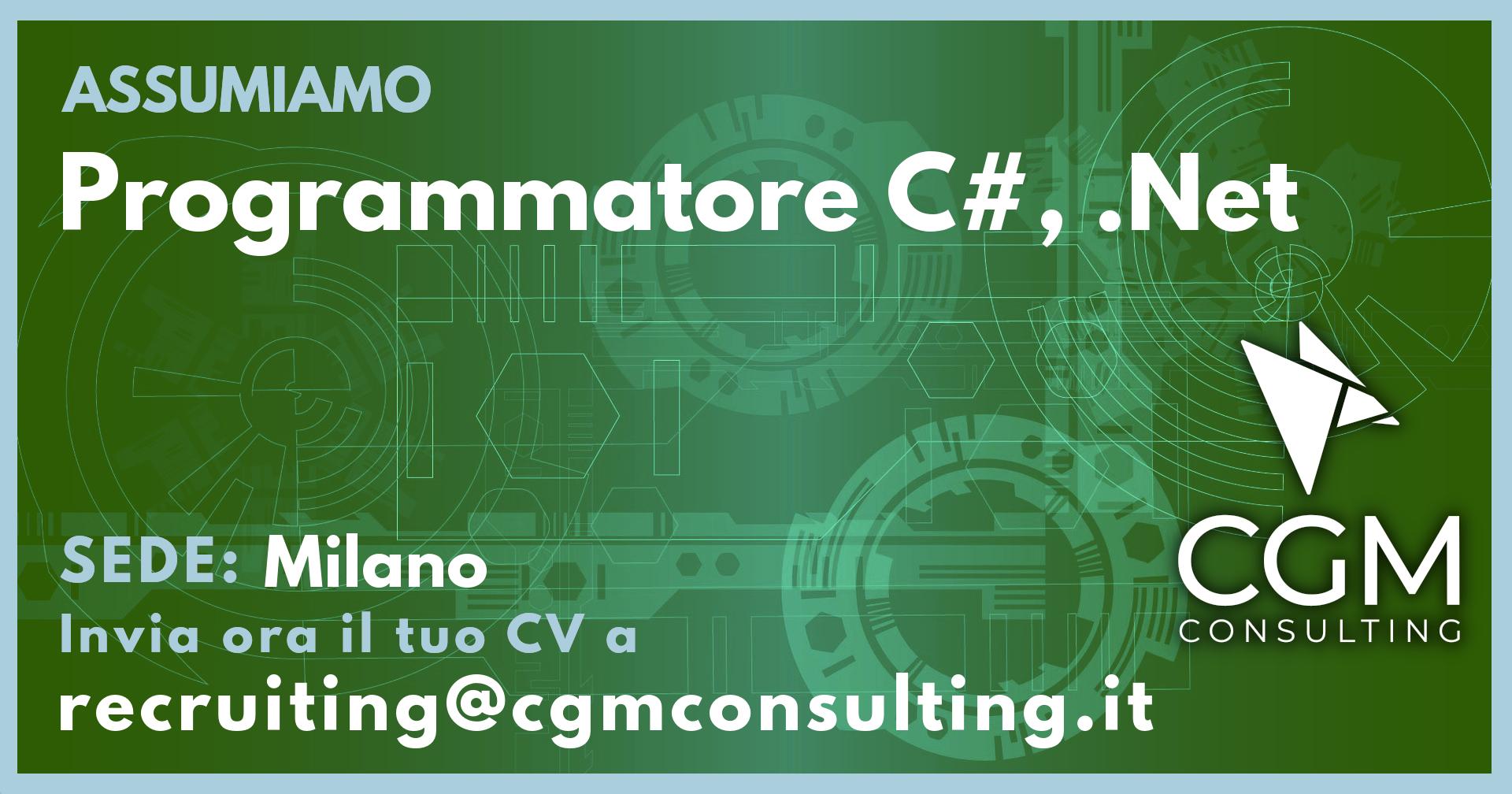 CGMConsulting's tweet card. CGM Consulting ricerca vari Programmatori C#, .Net a Milano da inserire su dei progetti.