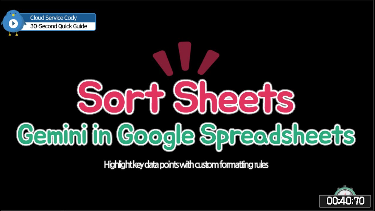 cloudsrvcody's tweet card. sort the sheet by natural language - Google gemini