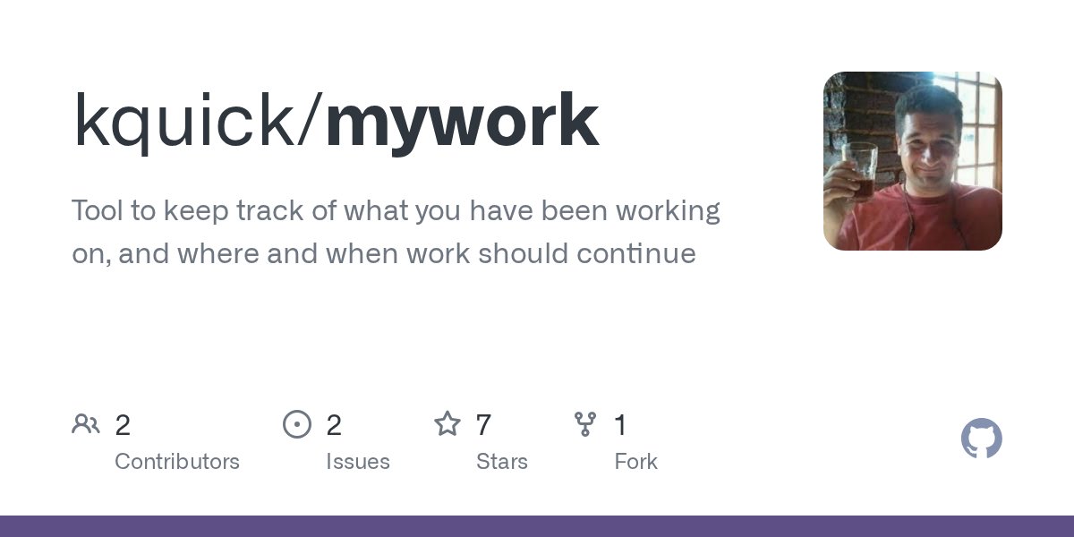 brick_haskell's tweet card. Tool to keep track of what you have been working on, and where and when work should continue - kquick/mywork