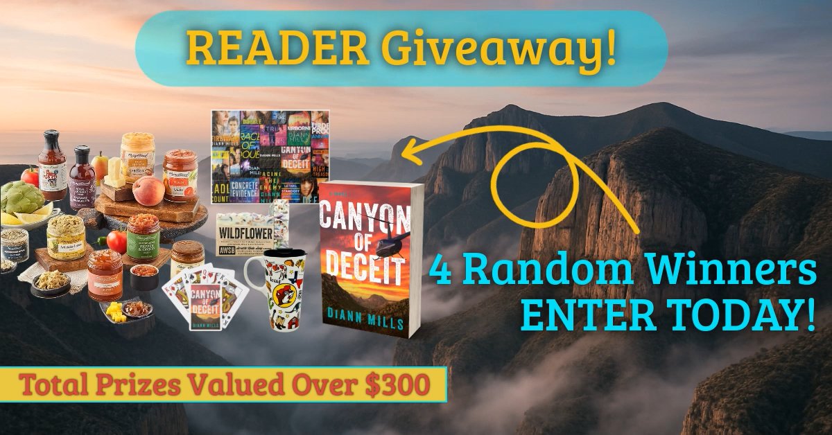 lyndieb's tweet card. By DiAnn Mills @DiAnnMills I am thrilled to continue celebrating the release of my newest romantic suspense novel, CANYON OF DECEIT! To mark the occasion, we are giving readers the chance to win...