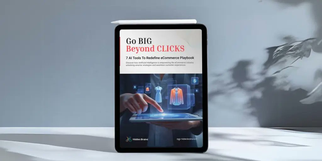 HiddenBrains's tweet card. Get the AI in eCommerce eBook by Hidden Brains! Explore real-world examples, use cases, benefits, and stats to see AI’s impact on online retail.