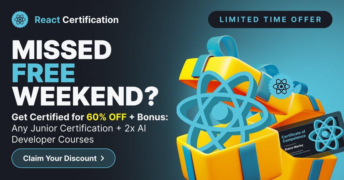 LaravelCert's tweet card. Unlock 48 hours of free access to the Certified React Developer Training on November 15–16 2025. Dive into theory, coding challenges, quizzes, and a trial exam.